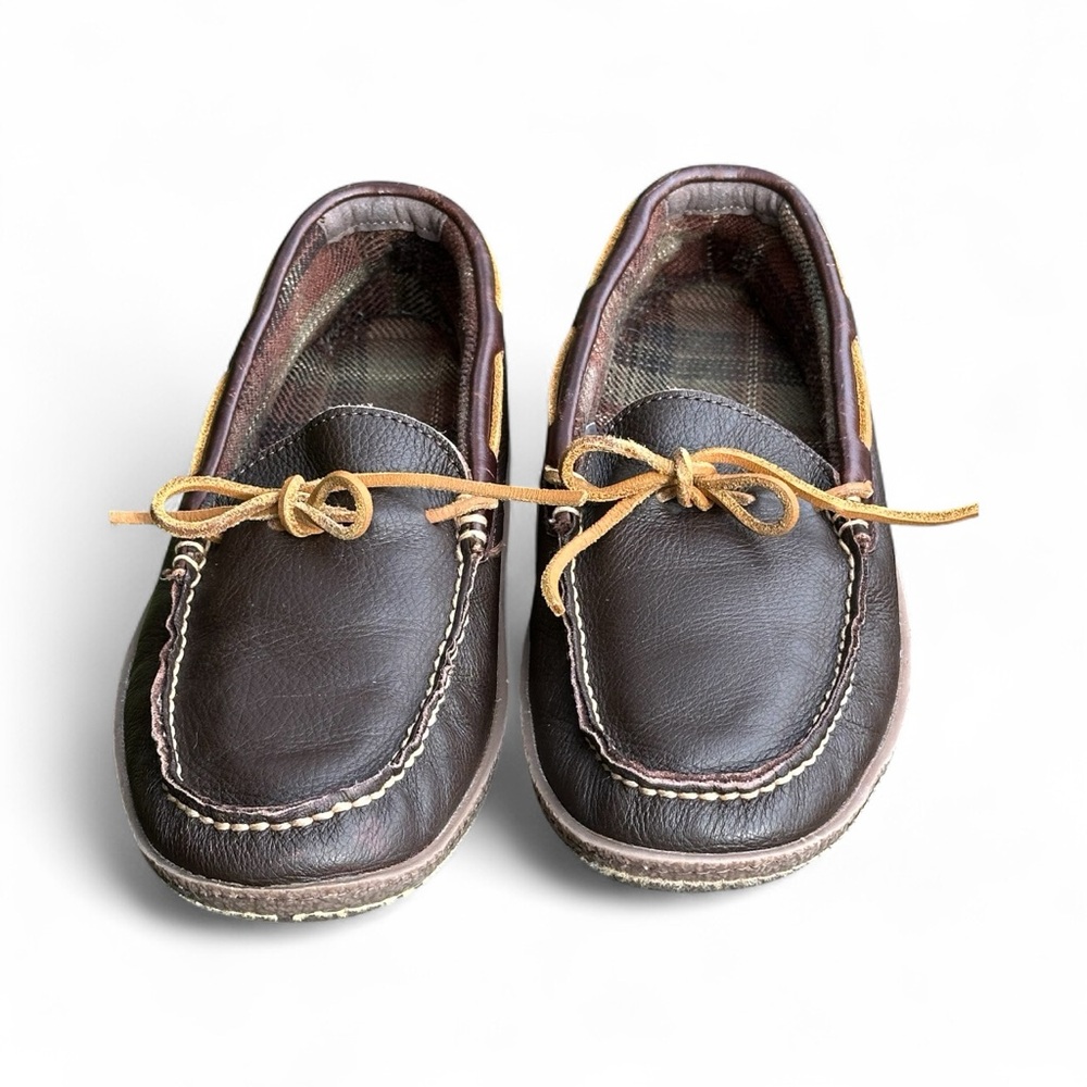 L.L. Bean Slippers Moccasins  Leather Flannel Lining Men’s Size 11 M Indoor Out
